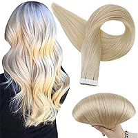 Blonde Tape in Hair Extensions Human Hair 22 Inch Balayage Ash Blonde to Golden Blonde and Platinum Blonde Tape in Hair Extensions 20pcs 50g Remy Human Hair Skin Weft Blonde Hair Extensions