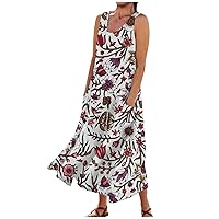 Women's Summer Dresses 2023,Sexy Casual V Neck Lace Splicing Beach Dress Loose Sleeveless Halter Dresses