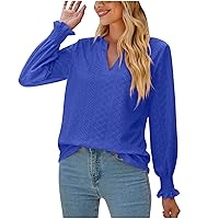 Going Out Tops for Women Solid Color Ruffle Long Sleeve Shirt Blouses Fashion Baggy Vacation Tunics Tees T-Shirts