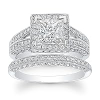 3.00ct GIA Princess & Round Cut Diamond Bridal Set in Platinum