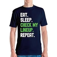 Funny Fantasy Football Eat Sleep Check My Lineup Repeat Season Novelty Dad Gameday T-Shirt for Men