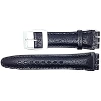 New Condor 19mm (22mm) Sized Genuine Leather Strap Compatible for Swatch Watch - Black - Chrome Buckle - SC14_01