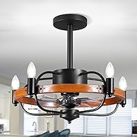 Farmhouse Ceiling Fan with Lights, Black Chandelier Ceiling Fan with Lights Remote Control, Ceiling Fan with Chandelier Light for Living Room, Reversible Blades, Timer, 20 Inch