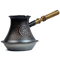 Handmade Armenian Coffee Pot 27 Fl Oz - Copper Jazva - Turkish Arabic Greek Cezve Jezve Ibrik Turka Jazve Maker - wooden handle - Induction coffee pot (COFFEE)