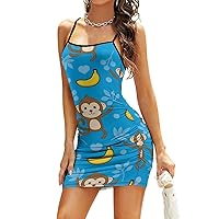 Monkeys and Bananas Women's Sexy Bodycon Dress Spaghetti Strap Mini Dresses Sleeveless Club Dress