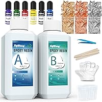 Epoxy Resin Clear Crystal Coating Kit 17.6oz - 2 Part Casting Resin for Art, Craft, Jewelry Making, River Tables, Bonus Gloves, Measuring Cup, Wooden Sticks, Gold Foil Flakes and Tweezers