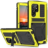 Samsung S22 Ultra Metal Case with Screen Protector Camera Protector Military Rugged Heavy Duty Shockproof Case with Stand Full Cover Tough case for Samsung S22 Ultra (S22 Ultra, Yellow)