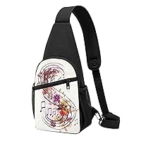 Sling Bag Crossbody for Women Fanny Pack Musical Note Floral Chest Bag Daypack for Hiking Travel Waist Bag