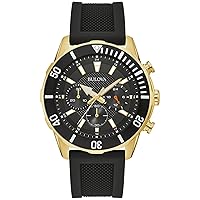 Bulova Men's Sport 6-Hand Chronograph Quartz Watch with Silicone Strap, 24 Hour Time, Calendar Date, Luminous Hands and Markers, 100M Water Resistant, 44mm