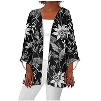 Women Beach Cover Up Light Kimono Cardigans Summer Solid Sweaters Open Front Dusters Brown White