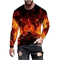 3D Tops for Mens Long Sleeve 2024 Spring Flame Print T Shirt Holiday Casual Sports Fire Graphic Tee Shirts