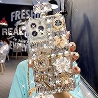 for iPhone 11 Pro Max 6.5 inch Perfume Bottle Case Luxury Bling Diamond Crystal Sparkle Rhinestone Glitter Case 3D Handmade Crown Fox Cover with Chain Lanyard Case (Clear)
