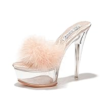 Cape Robbin Maren Furry Feather Heels for Women - Stiletto Transparent Platform High Heels for Women - Clear Slip-On Heeled Mules - Stylish Platform Heels