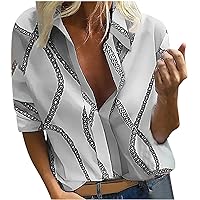 Womens V Neck Roll Up Long Sleeve Color Block Blouses Top Casual Loose Fit Shirts Tops Dressy Blouse Business Shirt