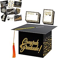 JOYIN 144 Graduaion Cards with box and Envelopes, Black and Gold 2024 Grad Cap Card Box with Greeting Cards for Graduation Party Supplies Decoration Table Decoration Kit and Party Favors
