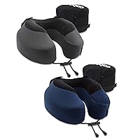 Cabeau Evolution S3 Travel Pillow - Dr Recommended Neck Pillow for Travel - Memory Foam Airplane Pillow - Neck Pillow with Attachment Straps Support for Car, Home, and Office, Set of 2 Grey and Navy