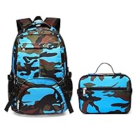 BLUEFAIRY Boys Backpacks Set with Lunch Bag for Kids Camouflage Elementary School Bags for Eementary Book Bags for for School Backpack (Camo Blue)