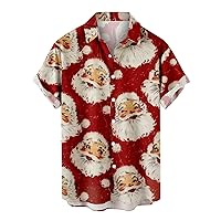 Ugly Christmas Shirt for Men Relaxed-Fit Short Sleeve Button Down Bowling Shirts Funny Santa Claus Print Holiday Top