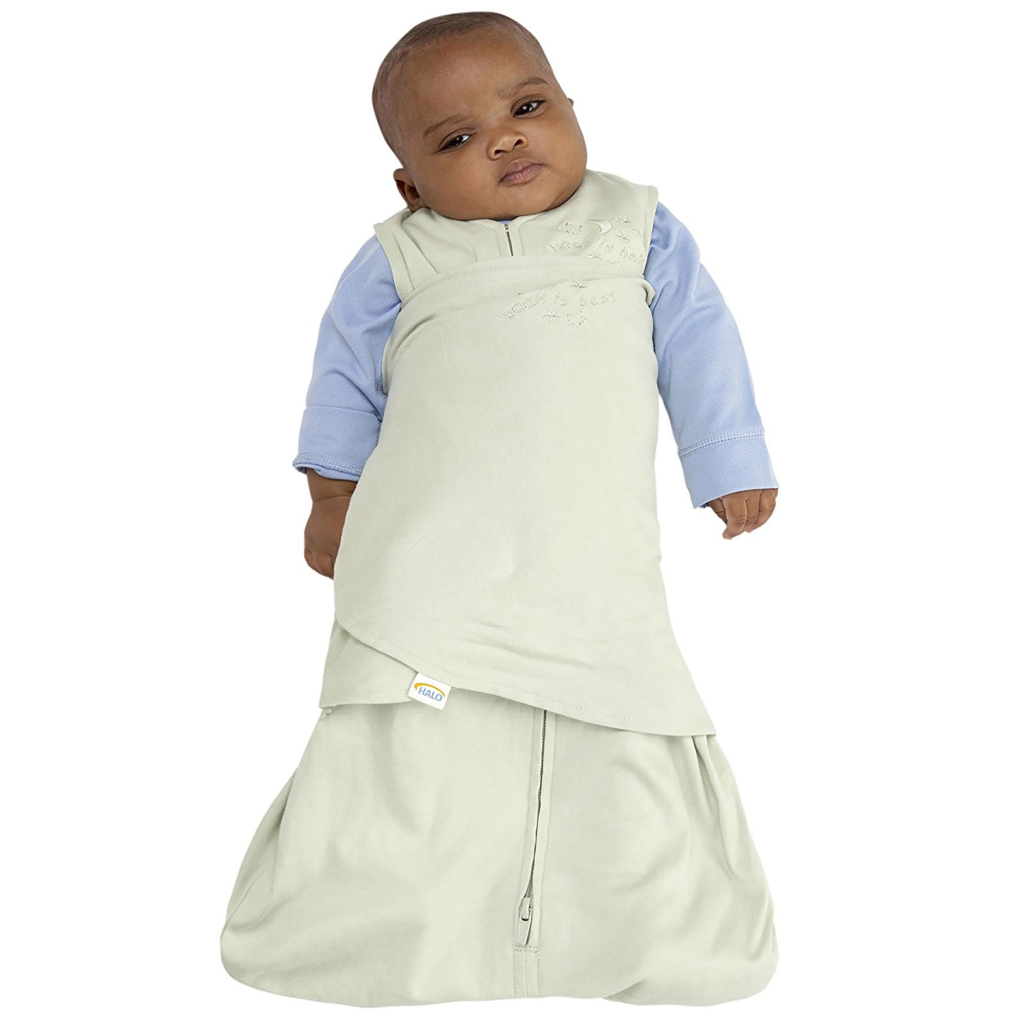 HALO 100% Cotton Sleepsack Swaddle, 3-Way Adjustable Wearable Blanket, TOG 1.5, Cream & Sage, Newborn, 0-3 Months