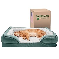 Furhaven Cooling Gel Dog Bed for Large Dogs w/ Removable Bolsters & Washable Cover, For Dogs Up to 95 lbs - Plush & Velvet Waves Perfect Comfort Sofa - Celadon Green, Jumbo/XL, 40.0