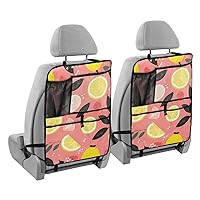 Lemon Leave Pink Kick Mats Back Seat Protector Waterproof Car Back Seat Cover for Kids Backseat Organizer with Pocket Dirt Scratches Mud Protection, 2 Pack, Car Accessories