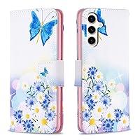 Flip Case for Samsung Galaxy S23 FE,Butterfly Smile Bear Floral Pattern Pu Leather Wallet Kickstand Cover
