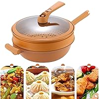 All-in-1 Micropressure Non-Stick Clay Wok with Steamer Basket, Multifunctional Pottery Clay Non-Stick Micro Pressure Pot, for Induction, Gas, All Stoves