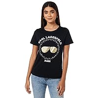 Karl Lagerfeld Paris Iconic Short Sleeve Sunglass Tops – Crewneck Shirts for Women with Sequin Design and Klp Logo