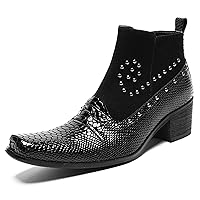 Mens Boots Metal Wingtip Toe Leather Beads Zipper Black Dress Chelase Boots Wedding Party Dress Casual Prom Western Ballroom Ankle Cowboy Boots for Men