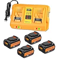 4Packs 20v Battery Replacement for Dewalt 20V Max Battery 6000mAh with DCB102 2-Port Charger Compatible with Dewalt 20V Max Battery, Compatible with Dewalt 12V/20V Battery Charger Orange