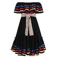 IMEKIS Toddler Kids Girl Mexican Dress Traditional Embroidered Floral Ethnic Wear Fiesta Dresses Birthday Outfit 4-10T