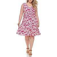 Tommy Hilfiger Women's Plus Size Fit & Flare, HOT Pink Multi