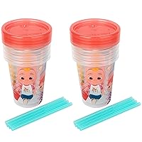 The First Years Cocomelon Take & Toss Toddler Straw Cups - Spill Proof Toddler Sippy Cups with Snap On Lids and Straws - Cocomelon Feeding and Party Supplies - 10 Oz - 8 Count