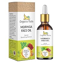 Organic Veda Moringa Face Oil with Dropper - 100% Natural Moringa Seed Oil with Turmeric & Rose Extract for Soft & Radiant Skin - Anti-aging, Reduce Wrinkles, Minimize Age Spots - 50ml (1.7 fl.oz)