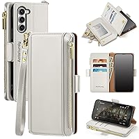 Antsturdy Samsung Galaxy S23+/S23 Plus case Wallet with Card Holder for Women Men,Galaxy S23+/S23 Plus Phone case RFID Blocking PU Leather Flip Cover with Strap Zipper Credit Card Slots,Beige