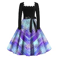 Christmas Dresses for Women Trendy Christmas Printed Belted Swing A-Line Dresses Ugly Winter Dresses