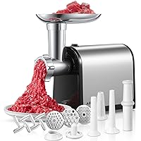 Electric Meat Grinder, Sausage Stuffer with 3 Sausage Tubes, 2 Blades, 3 Plates, 2000W Max, Meat Grinder Heavy Duty for Home Kitchen Use, Stainless Steel (Black)