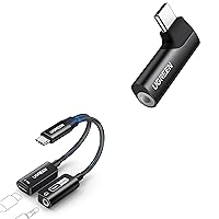 UGREEN USB C to 3.5mm Audio Adapter Headphone Jack DAC Mic HiFi Right Angle Dongle Bundle Magnetic USB C to 3.5mm Audio Adapter and Charger 2 in 1 Hi-Res Aux to USB C Audio with PD 60W