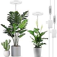 LORDEM Full Spectrum LED Grow Lights, Brightness Adjustable Plant Lamps with Auto On/Off Timer, Height Adjustable Growing Lights for Indoor Plants, Pack of 2