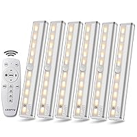 LDOPTO Battery Operated Lights with Remote Wireless Dimmable Under Cabinet Counter Lights for Kitchen LED Closet Lights with Timer for Kitchen Shelf Hallway Stairs,Multiple Colors 6 Pack