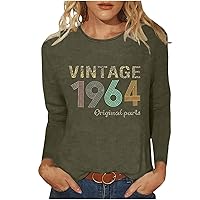 60th Birthday Gift Shirts Vintage 1964 Shirt for Women Funny Letter Print Retro Party Tops Long Sleeve Casual Tees