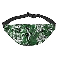 Green Palm Leaf Adjustable Belt Hip Bum Bag Fashion Water Resistant Hiking Waist Bag for Traveling Casual Running Hiking Cycling