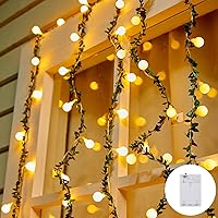 Brightown Battery Operated String Lights for Bedroom, 9.8Ft 30 LED Globe Fairy Lights with Green Vines for Balcony Classroom Wedding Girls Room Decor