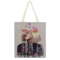 Beautiful Women's Art A Canvas Bag, Fashion Handbag, Large Capacity, Shoulder Bag, Cute Tote Bag, Double Sided Printing Pattern Bag, A4 Unisex Eco Bag, Shopping Bag, Popular, Going Out Bag, For Work or School Commute, Lightweight, Travel, White-style