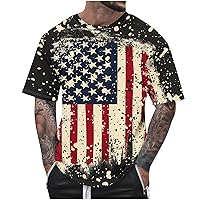 Mens 4th of July T-Shirts American Flag Vintage Bleached Tee Tops Memorial Day Short Sleeve Crewneck Casual Blouses