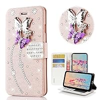 STENES Bling Wallet Phone Case Compatible with LG Aristo 5, LG Aristo 5 Plus, LG K31, LG Risio 4, LG Phoenix 5, LG Fortune 3, LG K8X 5.7 inch 2020 - Dance Butterfly - Pink