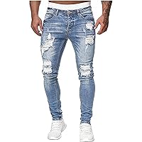 Men's Skinny Stretch Denim Pants Ripped Freyed Slim Fit Jeans Trousers Stretch for Casual Outings, S-4XL