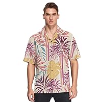 Hawaiian Mens Short Sleeve Button Shirts Gold Purple Colorful Tropical Leaves Casual Camisa hawaiana para Hombres