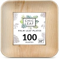 Chic Leaf Palm Leaf Plates Disposable Bamboo Plates Like 10 Inch Square Bulk Pack (100 ct)