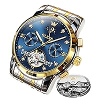 OLEVS Men's Watches Stars Sky Moon Phase Dial Mechanical Automatic Winding Stainless Steel Silver Black Watch Fashion Dress Waterproof Luminous Men's Watch